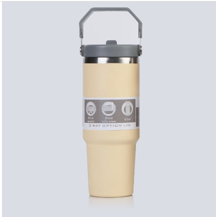 Edelstahl Trinkflasche Auto im pinken Design, isolierter Becher mit Griff und Deckel, ideal für unterwegs.