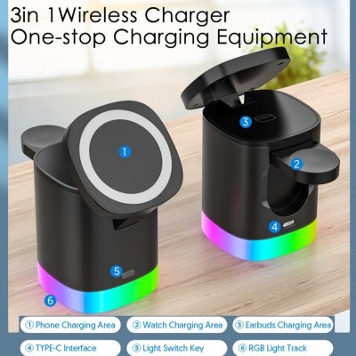 3 In 1 Magnetic Wireless Fast Charger For Smart Phone 