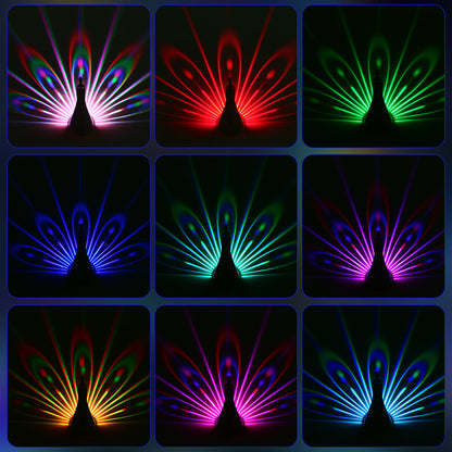 3D Pfau Wandlampe mit bunter LED Beleuchtung